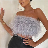 Wjczt 2022 New Fashion Women Sexy Furry Tops Camis Women Casual Tank Tops Female Chic Sleeveless With Real Ostrich Feather Tunic Vest