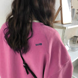 Wjczt Simplicity Pink Crew Lazy Wind Baggy Sweatshirt Women Spring Autumn Fashion Letter Embroidery Vintage Long Sleeves Pullover TOP