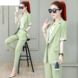 Wjczt 2022 Summer New French Elegant Women's Pants Suit Slim Jacket Office Blazer Casual Trousers Two-piece Set Female Tracksuit Set