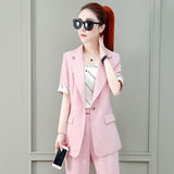 Wjczt 2022 Summer New French Elegant Women's Pants Suit Slim Jacket Office Blazer Casual Trousers Two-piece Set Female Tracksuit Set