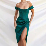 Wjczt New Blush Satin Ruched Women Mini Corset Dresses Bodycon Party Night Club Off Shoulder Gown Elegant Dress Birthday