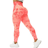 Wjczt Tie-Dye Print Seamless Leggings High Waist Push Up Leggings for Fitness Workout Sports Pants for Women Casual Gym Cloth