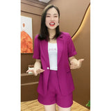 Wjczt Casual Short Sleeve Jacket Blazer Shorts Two Piece Set Office Work Suit Coverall 2022 Summer New Elegant Women's Shorts Suit