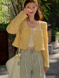 Wjczt 2023 Spring New French Design Fashion Sweet Tweed Jacket Women Luxury Woolen Short Coats Outwear Casacos chaqueta mujer