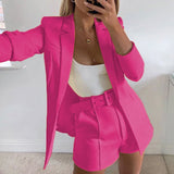 Wjczt Two Piece Blazer Suit Women Office Sets Autumn Long Sleeve Cardigan Blazer Shorts Solid 2 Piece Set Lady Casual Blazers Set