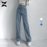 Wjczt Casual Fashion Straight Leg Women's Jeans Denim Bottom Y2K Harajuku Boyfriend Long High Waist Baggy Jean Fall Pants Blue