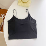 Wjczt Sexy Girl's Beautiful Back Crop Top Women Ice Silk Fixed Cup Push?Up Wireless Soft Skin-Friendly Camisole 2022 New