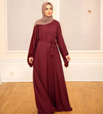 Wjczt Summer Elegant Solid Color Colorful Temperament Long Skirt Ladies Open Shouder Robe Satin Large Size Belt Muslim Woman Abaya