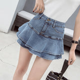 Wjczt Vintage Denim Mini Skirts Women Summer Sexy Solid Colour Ball Gown Skirts Jeans Female Casual Pocket Slim A-line Mini Skirts