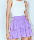 Wjczt Cute Purple Ruffles Women Mini Skirt Kawaii Solid Color Elastic Waist Girl Pencil Miniskirt Fairycore Preppy 2022