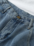 Wjczt 2024 New Summer Women High Waist Blue Wide Leg Denim Shorts Casual Female Solid Streetwear Stright Jeans Bermuda Shorts