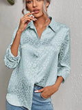 Wjczt Elegant Office Lady Leopard Print Lapel Blouse Casual Long Sleeve Jacquard Spring Summer Luxury Shirt Vintage Oversize Top Tunic