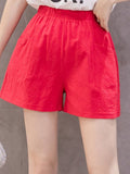 Wjczt Summer Cotton Linen Shorts Women's High Waist Linen Loose and Thin Hot Pants Large Casual Thin Wide Leg Pants Women Clothing