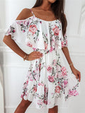 Wjczt Sexy Spaghetti Strap Woman Dress Summer Floral Print Off Shoulder Sundress Elegant Chiffon A-Line Beach Boho Dresses Vestidos