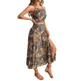 Wjczt Summer new women's fashion casual halter sleeveless vest print waist dress