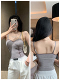 Wjczt Sexy Camisole Fixed Latex Chest Pad Slim Fit Beautiful Back Bandeau Anti-Sagging Comfortable Elastic Tank Top 2022 New