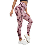 Wjczt Tie-Dye Print Seamless Leggings High Waist Push Up Leggings for Fitness Workout Sports Pants for Women Casual Gym Cloth