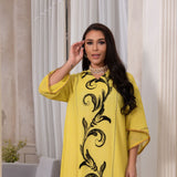 Wjczt Casual Fashion Abayas Embroidered Fabric Arab Women's Gown Kaftan Dubai Turkey With Cap Style Plus Size Muslim Dress Robe Femme