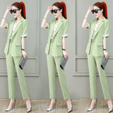 Wjczt 2022 Summer New French Elegant Women's Pants Suit Slim Jacket Office Blazer Casual Trousers Two-piece Set Female Tracksuit Set