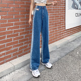 Wjczt 2022 New Spring Autumn Ins Street Hip-hop Wash Jeans Pants Loose Casual Denim Wide Leg Pants Tide Woman Side Stirp Jeans S-5XL