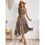 Wjczt Summer new women's fashion casual halter sleeveless vest print waist dress