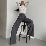 Wjczt Loose High Waist Work Pants Women Spring Autumn Casual Solid Straight Wide Leg Long Pants Female Floor-Length Trousers