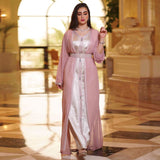 Wjczt Ramadan Eid Dubai Turkey Fashion Commuter Ethnic Style Popular Color Kebaya Chiffon Dress With Belt Muslim Robe Female Ab147