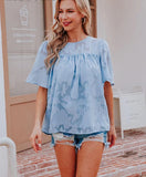 Wjczt Women Summer Short Sleeve Lace Jacquard Loose Blouse Elegant Solid Sweet Kawaii Shirts Korean Fashion Hollow Out Chiffon Tops