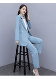 Wjczt 2022 Spring Autumn OL Two Pieces Pants Set Office Lady Graceful Suit Coats+Trousers Sets Women's Working Basic Solid Clothing