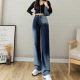 Wjczt Chic High Waist Loose Woman Jeans Casual Gradient Color Wide Leg Pants Women Long Trousers Spring Femme Denim Pants