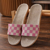 Wjczt New Checkerboard Linen Slippers Women 2022 Summer Indoor Home Shoes Household Non-slip Couple Four Seasons Men's Sandals Y