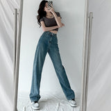 Wjczt Jeans Women Baggy High Waist Pants 2022 New Fashion Straight Leg Pants Y2k Denim Trousers Vintage Loose Washed Mom Jeans