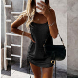 Wjczt Summer Sleeveless Sling Mini Short Dress Women Casual Fashion Backless Drawstring Low Collar Solid Sexy Spring 2023 New Dresses