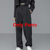 Wjczt Spring Autumn Women Short Blazers Pants Two Pieces Set 2022 Office Lady Casual Loose Jacket+Wide Leg High Waist Trousers Outfits