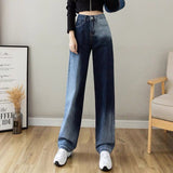 Wjczt Chic High Waist Loose Woman Jeans Casual Gradient Color Wide Leg Pants Women Long Trousers Spring Femme Denim Pants