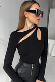 Wjczt Black Top Women Long Sleeve T Shirt Hollow Out T-Shirts Autumn Winter Clothes Solid Basic Blue Streetwear White Crop Top