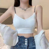 Wjczt Sexy Hollow Out Tank Top Beautiful Back Camisole Crop Top Women Push Up Seamless Padded Underwear Bandeau Underwear Streetwear