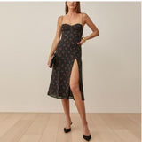 Wjczt Retro Dresses Slim Chic Brown Dress Sexy Dot Print Split Vestidos Vintage Tube Top Women Dress