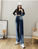 Wjczt Chic High Waist Loose Woman Jeans Casual Gradient Color Wide Leg Pants Women Long Trousers Spring Femme Denim Pants