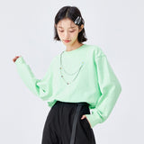 Wjczt Sweatshirt Women Short Style Niche Drop Shoulders 2022 Early Spring New Sweet Little Girl'S Top Loose Personality