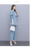 Wjczt 2022 Spring Autumn OL Two Pieces Pants Set Office Lady Graceful Suit Coats+Trousers Sets Women's Working Basic Solid Clothing