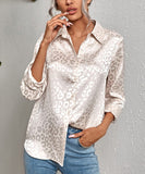 Wjczt Elegant Office Lady Leopard Print Lapel Blouse Casual Long Sleeve Jacquard Spring Summer Luxury Shirt Vintage Oversize Top Tunic