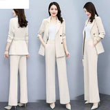 Wjczt Korean Version High Sense Temperament Professional Suit Elegant Woman 2022 Spring New Style Suit Wide Leg Pants Two-piece Set