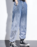 Wjczt Women Baggy Jeans Streetwear Women Denim Pant Gradient Long Trouser Loose Tie Foot Pant  Size 5XL Printed Woman Jeans Spring