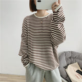 Wjczt Loose Long Sleeve Striped Hoodie Women Autumn O-Neck Casual Cotton Hoodies Sweatshirt Female Basic Korean Tops Harajuku