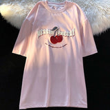 Wjczt Sweet Girl High Street Flock Cherry Embroidery T Shirts Pure Cotton Summer Large 3XL Harajuku Oversized Teens Y2k Aesthetic