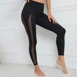 Wjczt Sport Leggings Women Side Cutout Mesh High Waist Fitness Leggings Slim Push Up Leggings Breathable Hollow Gym Clothing