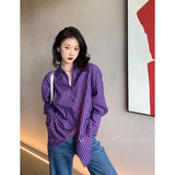 Wjczt Purple Striped Shirt Fashion Women Blouses Casual Youth Long Sleeve Tunics Women's Clothing Spring Summer Tops