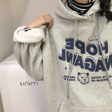 Wjczt Harajuku Black Fleece Baggy College Pullover Letter Printing Sweatshirt Casual Lazy Wind Raglan Sleeves Drawstring Hoodie Autumn