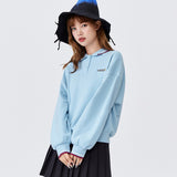 Wjczt Sweatshirt Women Rabbit Hit Color Polo Collar 2021 Autumn New Oversize Girls Cute Pullover Gentle Hoodies